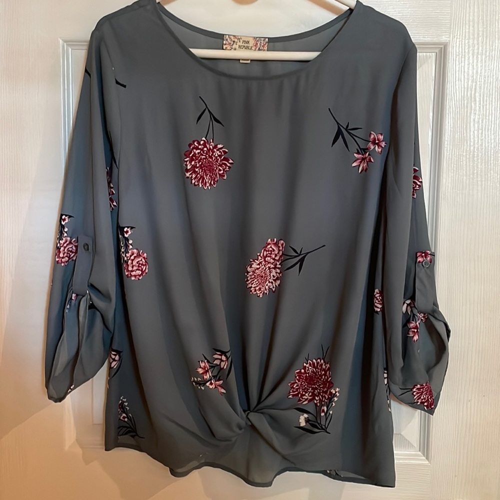 Blue Flowered Long Sleeve Blouse